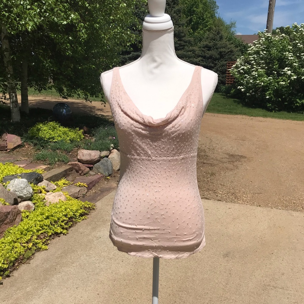 Express Blush Sequin Cowl Neck Tank Top
